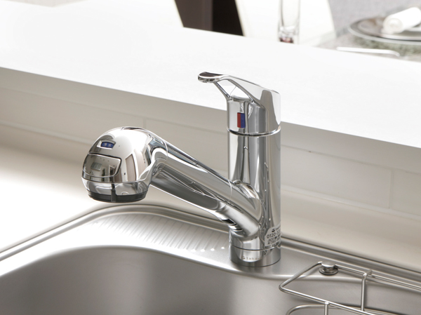 Kitchen.  [Water purifier integrated hand shower faucet] It can be switched of raw water and clean water at the touch of a button. Since the shower head is extensible, You can wash while placing the pot or pan, It does not discharge the waste CO2 in the section hot water type. (Same specifications)