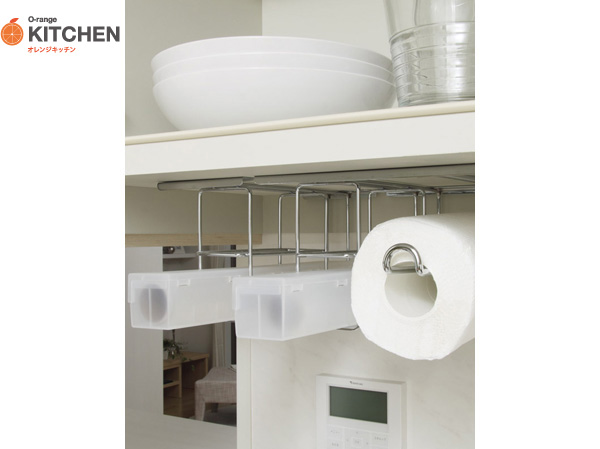 Interior.  [Storage hanger] Installing the hanger rack that can set the kitchen paper and wrap kind to hanging cupboard bottom. Use is also useful at the time of cooking I can use even if you are still close the door.