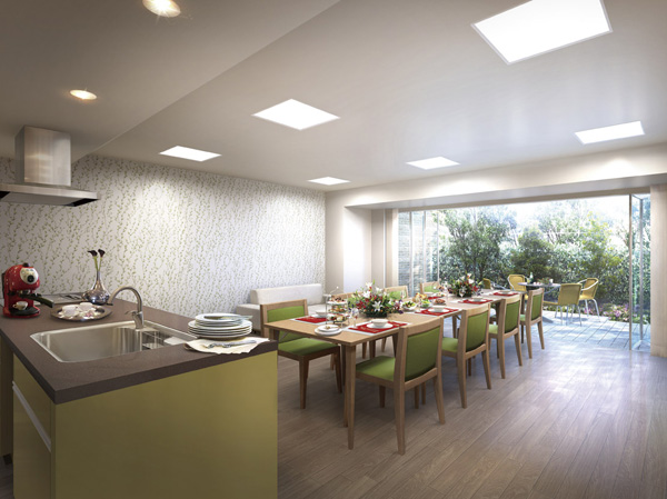 Shared facilities.  [Party Room] Such as your birthday party or home party for children. Prepare a party room with a kitchen that diversity-to-use. Because and a mirror on the wall surface, It can also be used to circle the activities of yoga, etc.. (Rendering)
