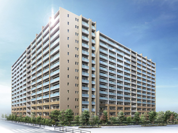 Buildings and facilities. With Marion and glass handrail which extends to the sky, Open-minded facade. Creation of a lush landscape that spread at the feet. Because dwelling that can be in the center of the new town what, Also with consideration for harmony with the landscape, We aim to present, such as to symbolize the richness of the city. (Exterior view)