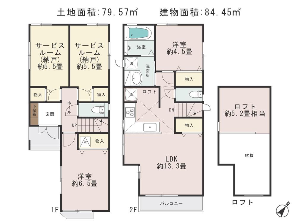 Floor plan. (F Building), Price 32,800,000 yen, 4LDK, Land area 79.57 sq m , Building area 84.45 sq m