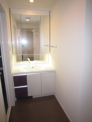 Washroom. Shampoo dresser with three-sided mirror