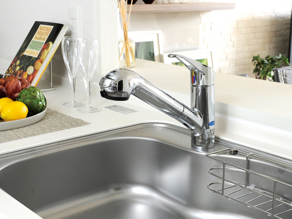 Kitchen.  [Water purifier integrated hand shower faucet] Sink your easy-care telescopic hand shower faucet to every corner of. You can use the easy to clean water at any time in the water purifier integrated.