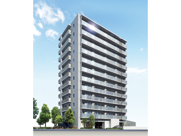 Features of the building.  [Exterior - Rendering] The facade design, Adopt a glass handrail sparkling in response to the sun and the water surface of the light. While incorporating the natural light in the dwelling unit, Finished so that the accent of Residence.