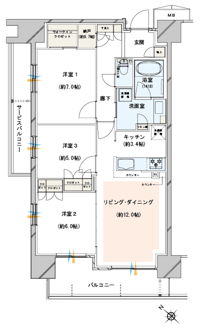 Floor: 3LDK + N + Wic, the occupied area: 77.81 sq m