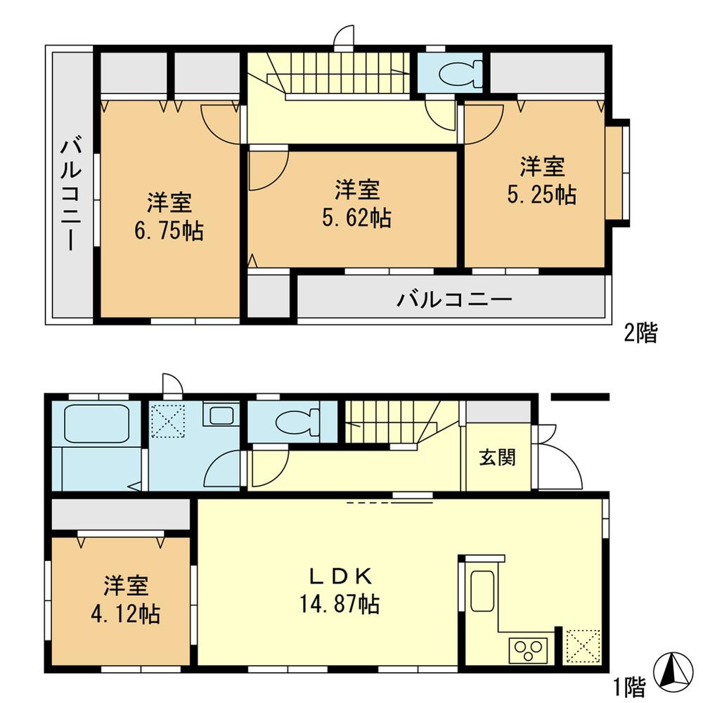 Floor plan. 38,900,000 yen, 4LDK, Land area 87.31 sq m , The building is the area 92.33 sq m 2-story 4LDK with parking