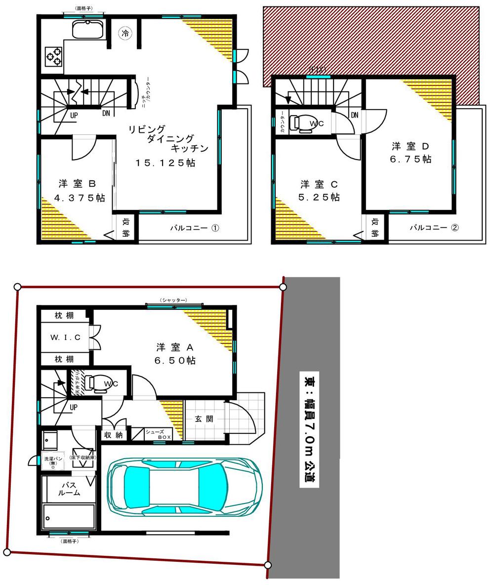 Floor plan. 32,800,000 yen, 4LDK, Land area 65.91 sq m , Is also easy day-to-day of your laundry in the building area 105.09 sq m large two-sided balcony.