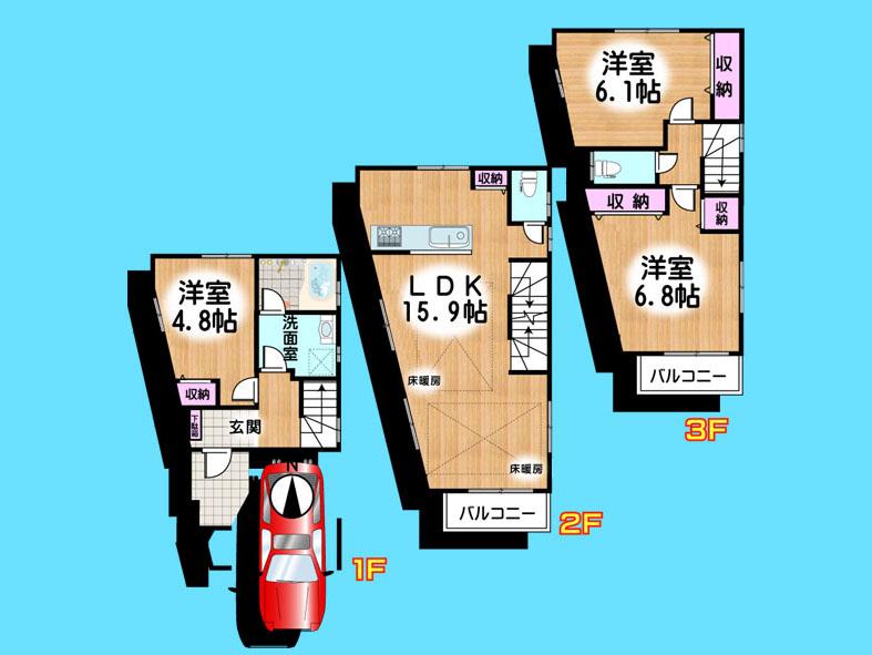 Floor plan. 43,800,000 yen, 3LDK, Land area 51.53 sq m , Building area 90.99 sq m  , Yes Car space ◆  Weekdays, It is possible your visit. Contact us, Free dial  [ 0120-40-4771 ]  Until. Nearby properties also will introduce Adachi. First, Please contact us