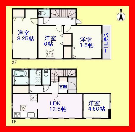 Floor plan. 30,800,000 yen, 4LDK, Land area 86.02 sq m , Building area 92.74 sq m Zenshitsuminami direction