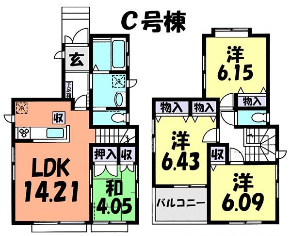 Floor plan. (C Building), Price 30,800,000 yen, 4LDK, Land area 85.11 sq m , Building area 88.91 sq m