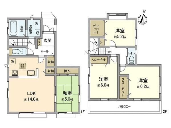 Floor plan. 31,800,000 yen, 4LDK, Land area 87.09 sq m , 2-story 4LDK of building area 92.33 sq m counter kitchen