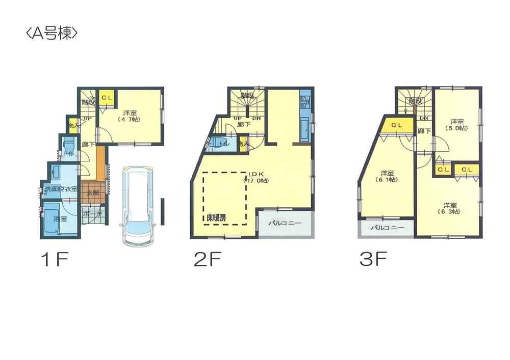 Floor plan. (A Building), Price 39,800,000 yen, 4LDK, Land area 51.61 sq m , Building area 106.77 sq m