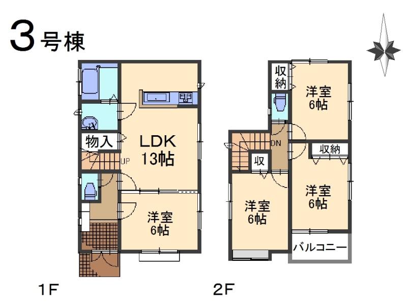 Floor plan. (3 Building), Price 31,800,000 yen, 4LDK, Land area 117.29 sq m , Building area 86.12 sq m