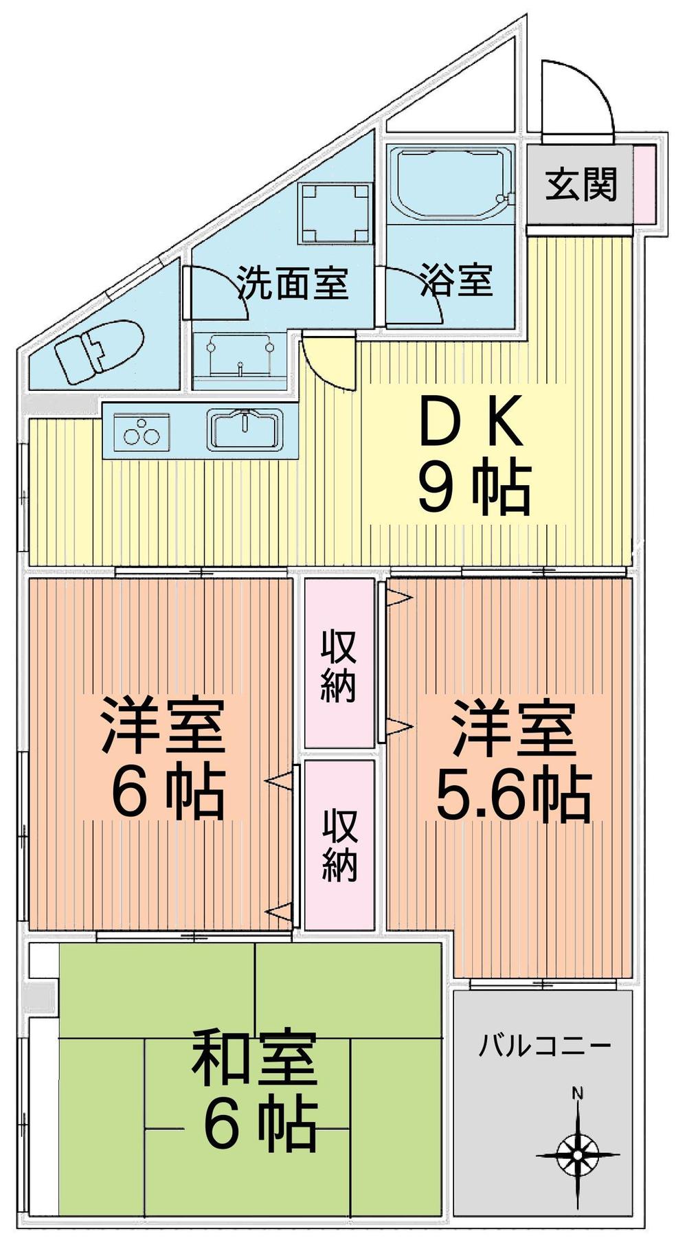 Floor plan. 3DK, Price 13,900,000 yen, Occupied area 53.38 sq m , Balcony area 8.2 sq m