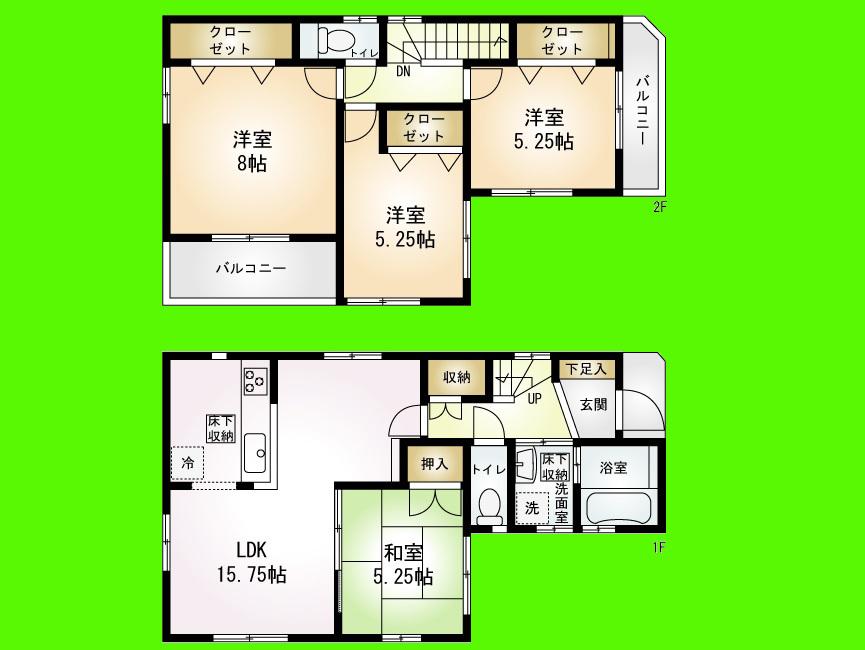 Floor plan. (6 Building), Price 35,900,000 yen, 4LDK, Land area 86.02 sq m , Building area 95.22 sq m