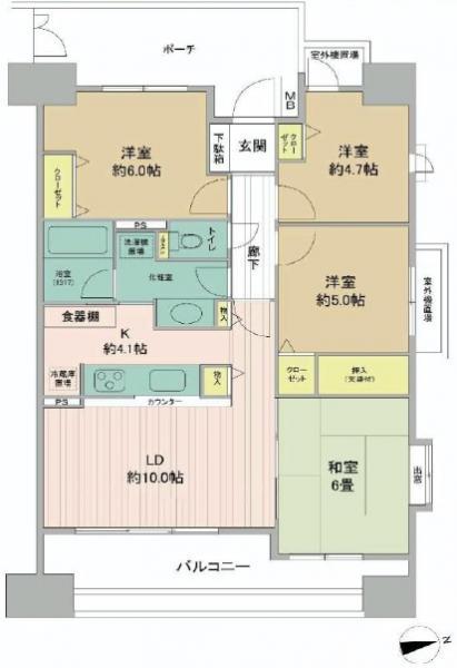 Floor plan. 4LDK, Price 24 million yen, Occupied area 75.77 sq m , Balcony area 12.41 sq m
