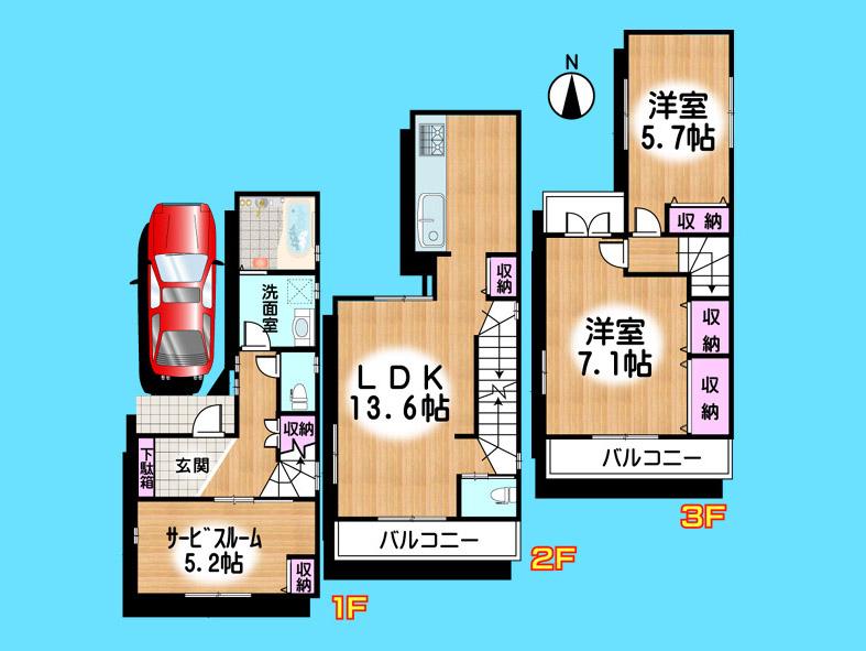 Floor plan. 29,800,000 yen, 3LDK, Land area 56.61 sq m , Building area 80.32 sq m  , Yes Car space ◆  Weekdays, It is possible your visit. Contact us, Free dial  [ 0120-40-4771 ]  Until. Nearby properties also will introduce Adachi. First, Please contact us