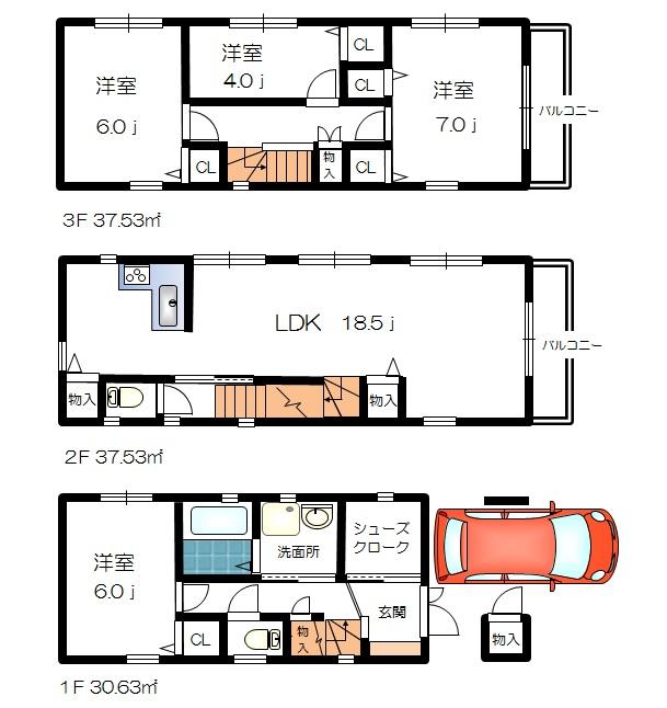 Building plan example (floor plan). Building plan example Building price 16 million yen, Building area 105.69 sq m