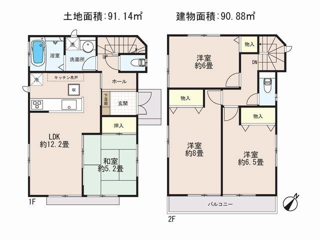 Floor plan. (B Building), Price 31,200,000 yen, 4LDK, Land area 91.14 sq m , Building area 90.88 sq m