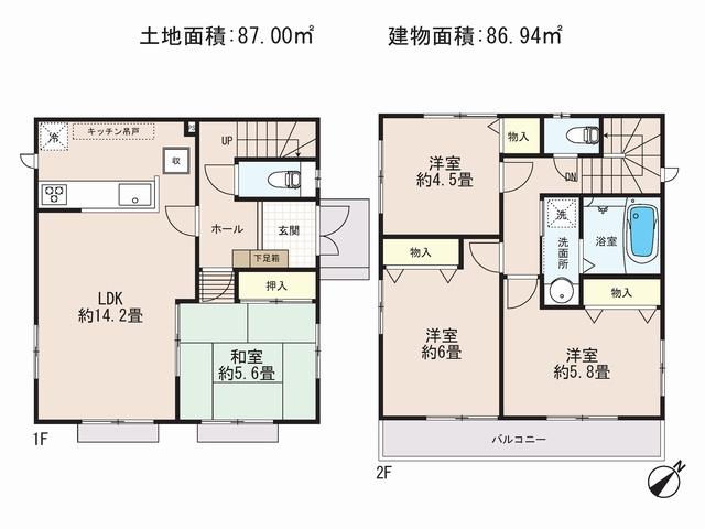 Floor plan. (C Building), Price 32.7 million yen, 4LDK, Land area 87 sq m , Building area 86.94 sq m