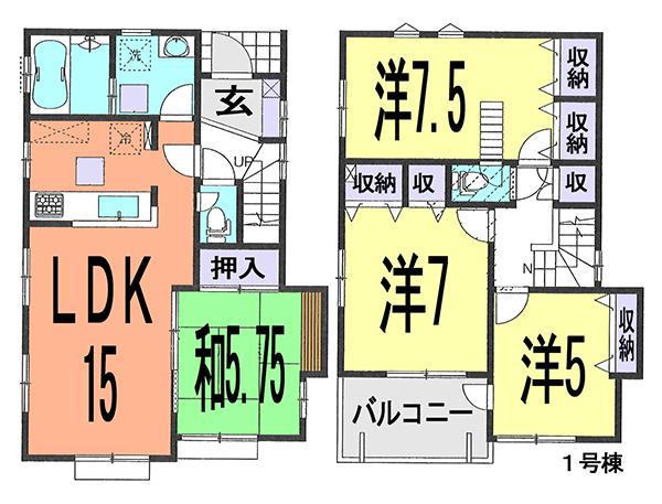 Floor plan. (1 Building), Price 36,800,000 yen, 4LDK, Land area 95 sq m , Building area 94.4 sq m