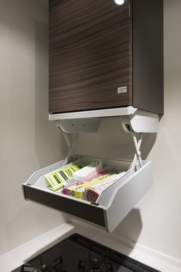Frequently used small items of kitchen, Ai rack hanging cupboard that can be easily accommodated ※ But not attached to the model room J-type, You Yes on display outside the model room. (E type ・ I type ・ H type other and the same specifications)