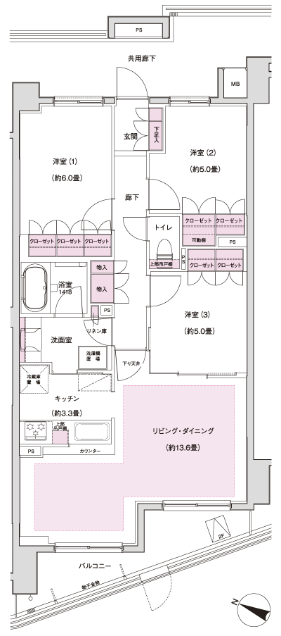 Floor: 3LDK, occupied area: 74.63 sq m