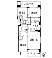 Floor: 3LDK + WIC, the occupied area: 68.96 sq m