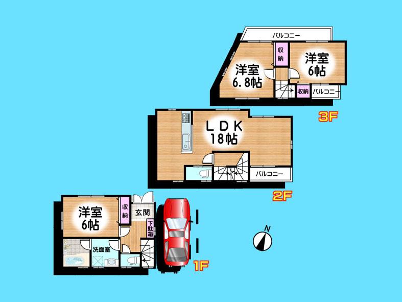 Floor plan. 27,800,000 yen, 3LDK, Land area 59.46 sq m , Building area 87.65 sq m  , Yes Car space ◆  Weekdays, It is possible your visit. Contact us, Free dial  [ 0120-40-4771 ]  Until. Nearby properties also will introduce Adachi. First, Please contact us