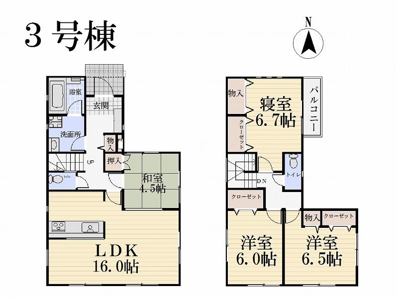 Floor plan. (3 Building), Price 28.8 million yen, 4LDK, Land area 92 sq m , Building area 96.39 sq m