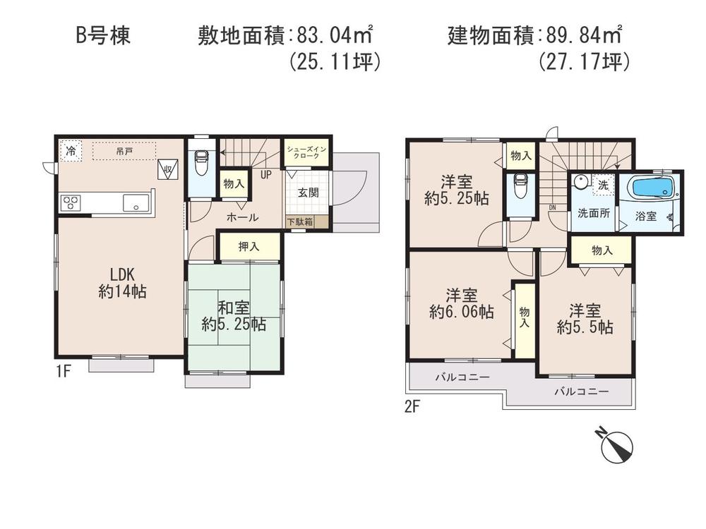 Floor plan. (B Building), Price 27,900,000 yen, 4LDK, Land area 83.04 sq m , Building area 89.84 sq m