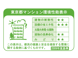 Building structure.  [Tokyo apartment environmental performance display system] Based on the efforts of the building environment plan that building owners will be submitted to the Tokyo Metropolitan Government, 5 will be evaluated in three stages for items.  ※ For more information see "Housing term large Dictionary"