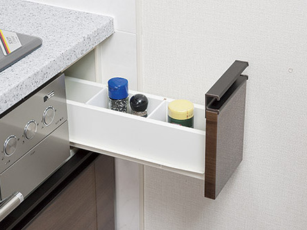 Kitchen.  [Spice rack] It opened immediately while cooking, You can out easily accommodate the many kinds of seasonings and spices.