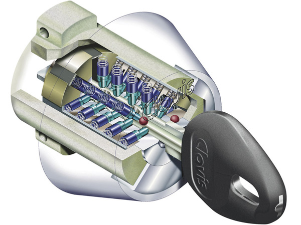 Security.  [Reversible dimple key] It employs a stick-type there is a key pattern of about 5 trillion ways with excellent operability and crime prevention. (Conceptual diagram)