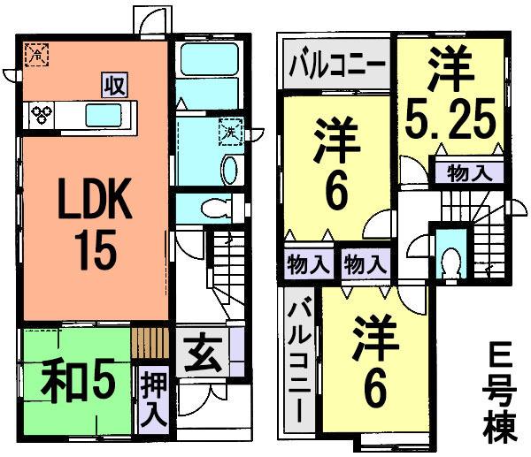 Floor plan. (E Building), Price 40,900,000 yen, 4LDK, Land area 88.85 sq m , Building area 88.18 sq m