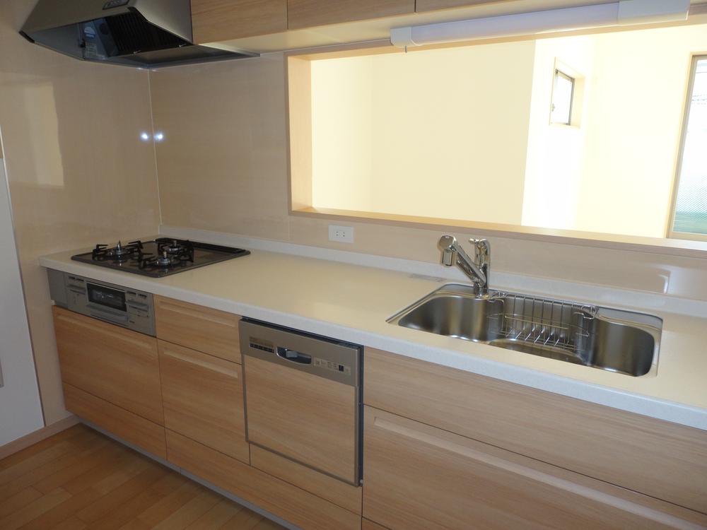 Kitchen. Fashionable luxury floating interior of kitchen. You friendly atmosphere of woodgrain is the director makes a nice kitchen life. With happy dishwasher to housework.