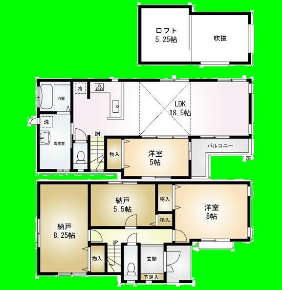 Floor plan. (Building 2), Price 36,800,000 yen, 2LDK+2S, Land area 95.27 sq m , Building area 102.78 sq m