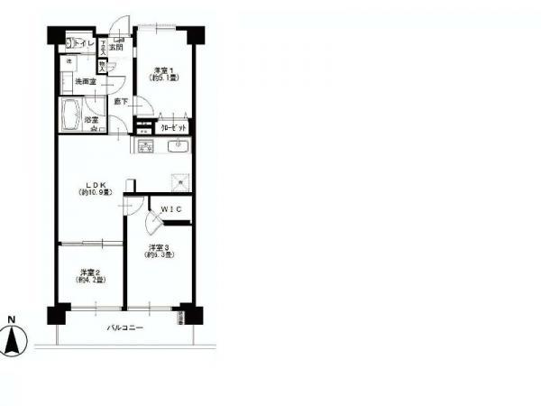 Floor plan. 3LDK, Price 24,900,000 yen, Occupied area 58.99 sq m , Balcony area 8.1 sq m