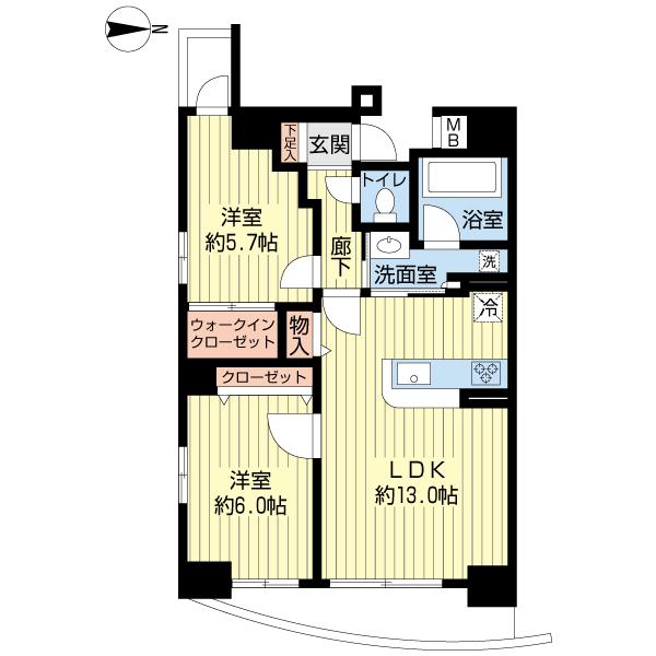 Floor plan. 2LDK, Price 20.8 million yen, Occupied area 58.07 sq m , Balcony area 9.04 sq m floor plan