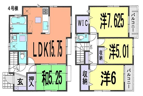 Floor plan. (4 Building), Price 34,500,000 yen, 4LDK, Land area 94.2 sq m , Building area 95.22 sq m