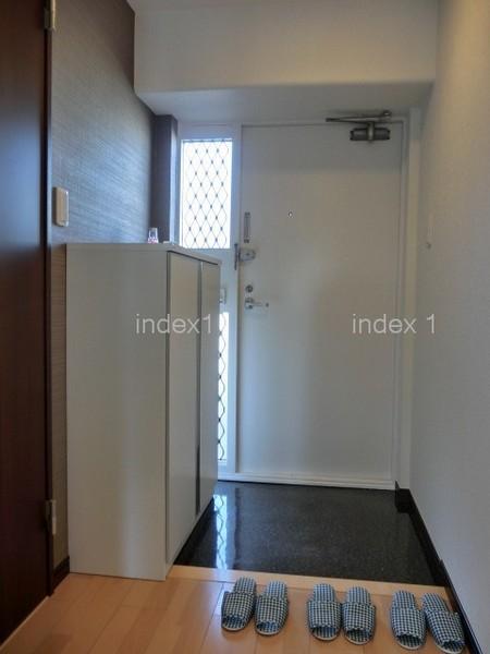 Entrance. Accent glass door beside it