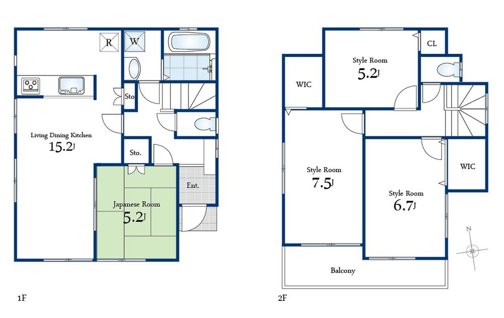 Floor plan. (Building 2), Price 42,800,000 yen, 4LDK, Land area 90 sq m , Building area 95.43 sq m