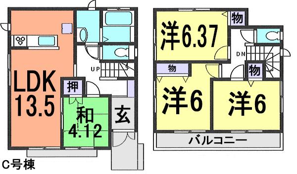 Floor plan. (C Building), Price 27,800,000 yen, 4LDK, Land area 101.2 sq m , Building area 85.49 sq m