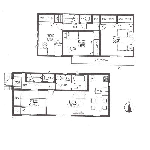 Floor plan. 28,300,000 yen, 4LDK, Land area 200.06 sq m , Building area 92.74 sq m