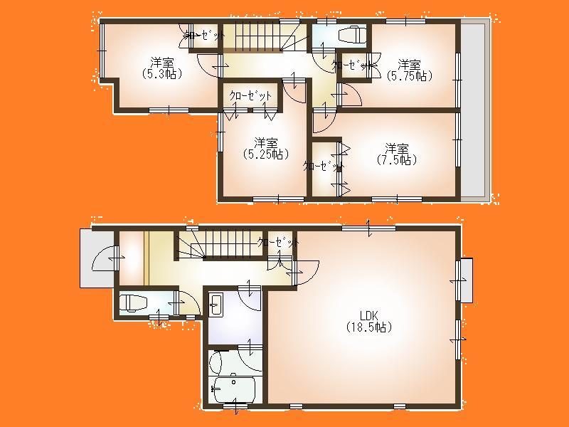 Floor plan. 27.5 million yen, 4LDK, Land area 114.17 sq m , Building area 101.43 sq m Floor