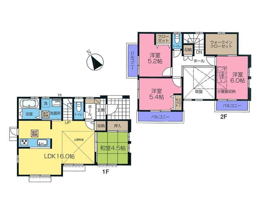 Floor plan. (Building 2), Price 43,800,000 yen, 4LDK, Land area 155.41 sq m , Building area 94.34 sq m