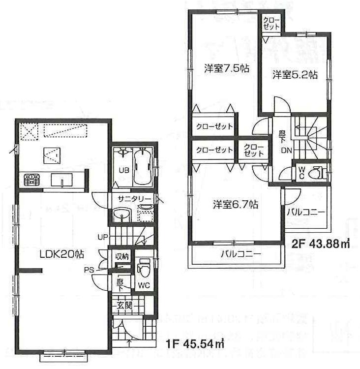 Floor plan. (Building 2), Price 29,800,000 yen, 3LDK, Land area 115.51 sq m , Building area 89.42 sq m