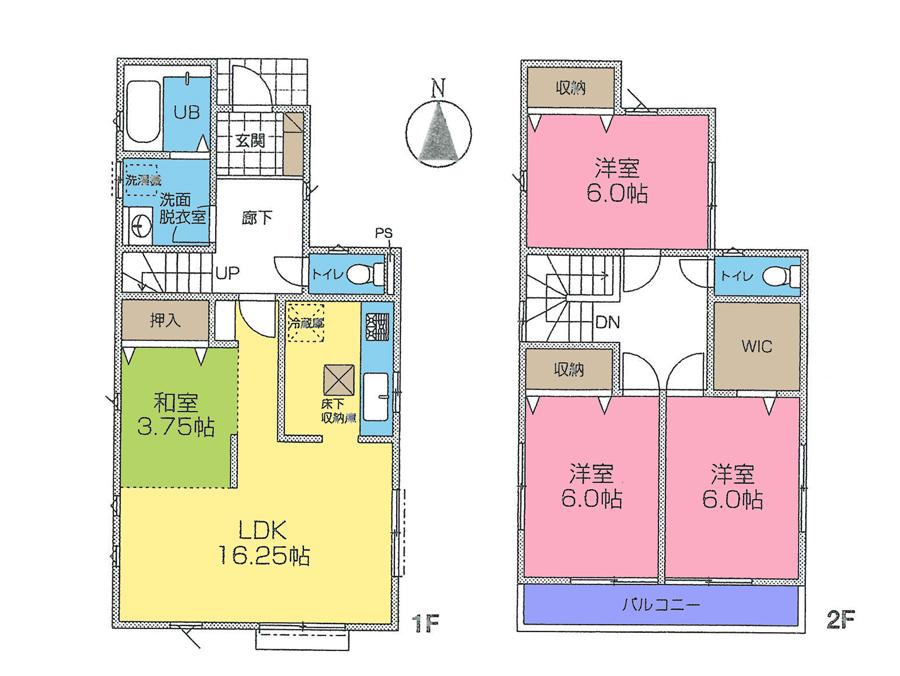 Floor plan. (1 Building), Price 35,800,000 yen, 4LDK, Land area 125.63 sq m , Building area 95.58 sq m