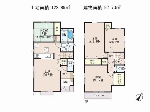 Floor plan. (3 Building), Price 29,800,000 yen, 4LDK, Land area 122.89 sq m , Building area 97.7 sq m