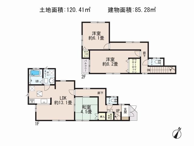 Floor plan. (6 Building), Price 23.8 million yen, 4LDK, Land area 120.41 sq m , Building area 85.28 sq m